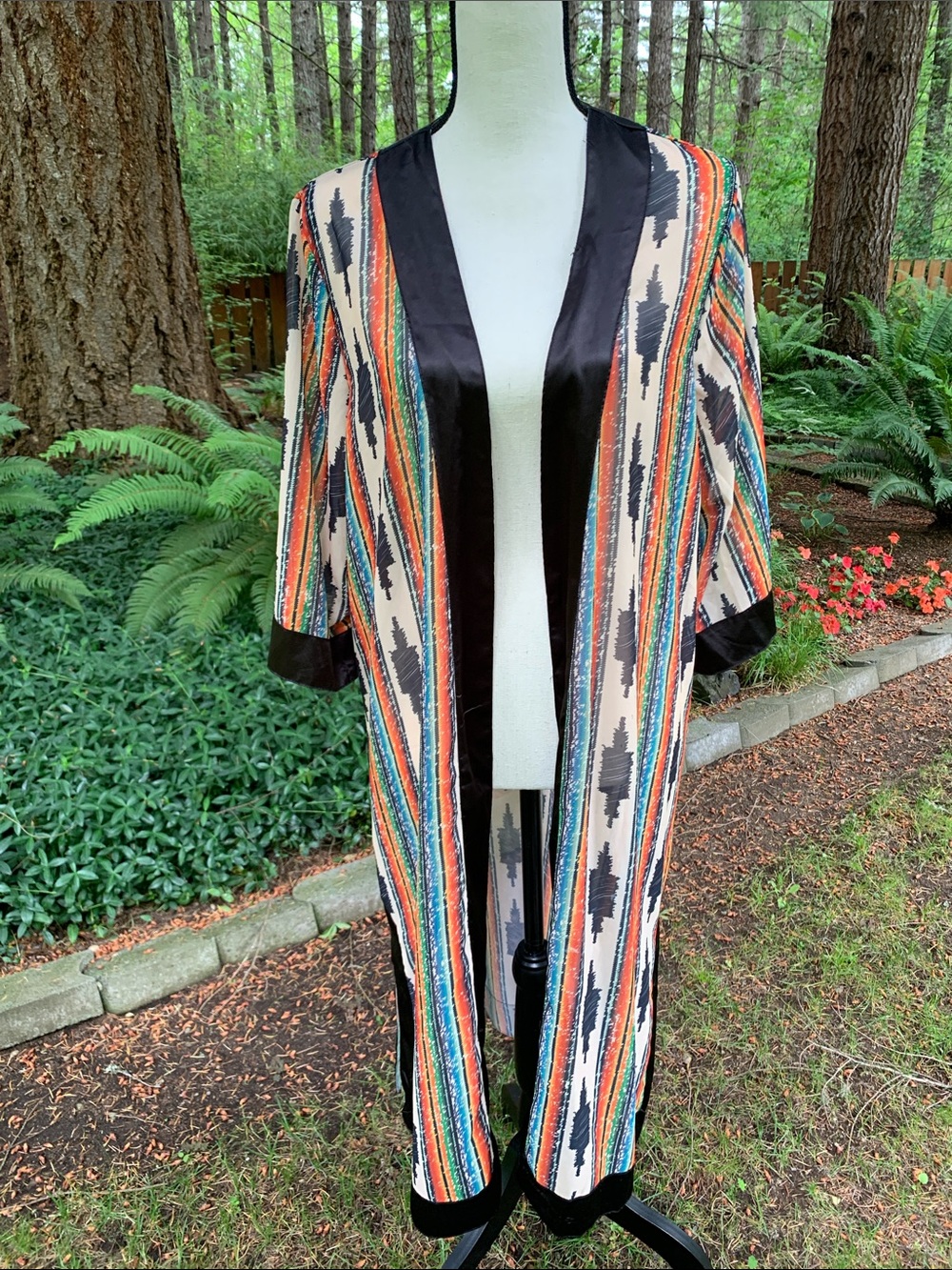 L&B Boho Stripe Open-Front Women's Kimono Style Cardigan